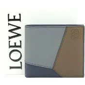 【LOEWE 羅威】Puzzle 拼圖切線小牛皮撞色8卡對折短夾 皮夾(藍灰x海軍藍 男夾)
