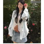 回頭率爆表！ 襯衫 女生外套 長版罩衫 藍色襯衫 條紋襯衫 韓系復古 蝴蝶結綁帶 襯衫外套 襯衫女 夏日多巴胺 韓系穿搭
