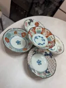 古瓷堂日本回流瓷器 日本進口有田燒 花春色滿園煮物缽5件套 16cm口徑 古伊萬里風格 釉上彩工藝 高溫燒制 健康安全 正品
