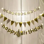 🎆🎆臺灣熱銷🎆🎆  生日彩旗室內裝扮生日快樂拉旗生日派對橫幅帶燈佈置條幅女生裝飾elvis.