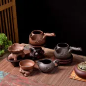 ⚡桃園出貨⚡中式復古功夫茶具煮 茶壺 家用側把公道杯紫砂朱泥過濾套裝茶海茶漏