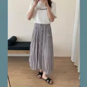 【Want-Meow】90公斤可穿/梨形身形必備鬆緊腰不規則下擺百折裙A字裙長裙半身裙(大碼/大尺碼/加大碼/長裙)
