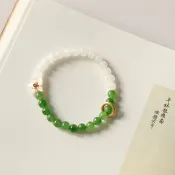 6mm天然和闐玉/和田玉 碧玉白玉 白蝶貝蝴蝶設計手串