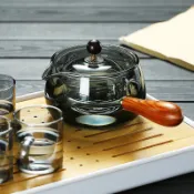 台灣出貨#【店鋪熱銷】逍遙泡茶壺旋轉式煮茶壺墨色木把小青柑專用側把玻璃壺泡茶器茶具