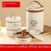 喜挖2店 【此商品為2入組】史努比上班族保溫飯盒女便當盒304不鏽鋼午餐盒多層可微波爐加熱