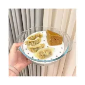 (店+)🔥🔥微波爐蒸籠 陶瓷蒸盤加熱專用 多功能可做瀝水盤 耐高溫雙帶蓋蒸籠 家用多孔陶瓷蒸盤 透明碗 玻璃碗