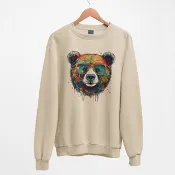 Watercolor Bear 刷毛大學T中性版 卡其色  熊快速出貨交換禮物