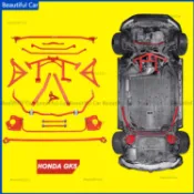 HONDA 本田三代飛度Fit GK5改裝引擎室拉桿 汽車底盤平衡桿 Jazz防傾杆加強件 B柱C柱支撐桿飛度改裝配件