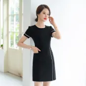 ParrotFashion2025夏季洋裝新款氣質短袖裙子女收腰黑色工作服OL窄裙