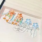 💕姐姐飾品小屋💕 銀針夏日清新氣質設計感手作串珠彩色漸層花朵多巴胺長款流蘇耳環渡假風