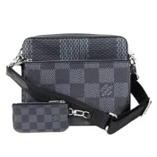 LV N50017 TRIO棋盤格LOGO Damier Graphite帆布男士三合一斜背郵差包(黑灰)
