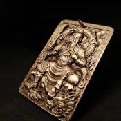 🔥關聖帝君關公雲長實心純黃銅雕四六方牌車飾鑰匙扣掛件吊墜
