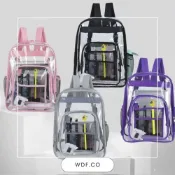 (店+)WDF.CO現貨｜2024新款歐美透明PVC防水後背包│黑灰粉紅紫5色外出旅行包│新增上口袋空間｜斜背包｜大容量｜雙肩包