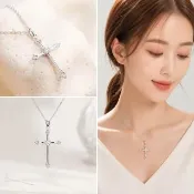 【LEEHER】項鍊/純銀項鍊/999足銀項鍊/鋯石項鍊/毛衣鏈/送女友/十字架項鍊/韓版項飾/飾品/鎖骨鏈