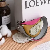 LOEWE 羅威 拼色小鳥造型拉鍊零錢包(粉邊)