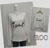 ☀️二手衣☀️iROO 女款 白色圓領刺繡花朵長袖上衣T恤38號AK00247