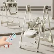 (店+)（清倉）【兒童電動智慧搖椅 遙控控製+觸摸顯示屏 嬰兒搖床 兒童餐椅 哄娃