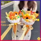 【桃園快速】畢業季冰淇淋甜筒花束 成品 仿真花博士帽黃油小熊向日葵 畢業花 畢業花束 向日葵花束