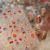璀璨煙火花美甲貼紙新年醒獅喜慶紅燙金福顯白雪花指甲diy裝飾