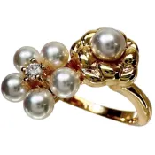 【DOKODEMO】MIKIMOTO（9號）珍珠鑲嵌3.2-3.7毫米鑽石戒指，18K金，3.7克，女士款 [二手]