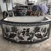 瑞祥石雕魚缸青石仿古水缸橢圓花盆半壁圓流水槽庭院戶外養魚池墻壁盆cashin666