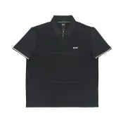 BOSS經典印花LOGO棉質Philix Pima拉鍊開口條紋短袖POLO衫(男/黑)