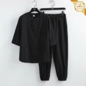 心靈避風港 【禪意新中式】茶服套裝 漢服 唐裝 居士服 僧服 中國風上衣 寬鬆長褲 亞麻材質 透氣舒適 佛系穿搭 日常休閒 茶道服飾