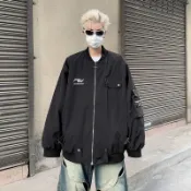 精選好物  酒紅色立領飛行員夾克男春秋季美式高街復古機車服潮牌高級感外套