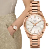 TISSOT 天梭 官方授權 PR100 經典簡約白蝶貝氣質腕錶/玫瑰金/34mm/T1502103311100