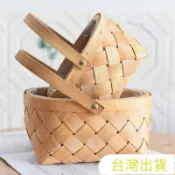 可開發票統編擺飾盆栽花籃 木片手提藤編竹籃 編織花器 插花 盆栽 花盆 草編竹筐 裝飾擺件 小竹籃 藤編籃