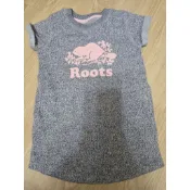 roots kids 灰 海狸 大logo 植絨 短袖 長版 上衣 洋裝 連身裙 L 12m 18m
