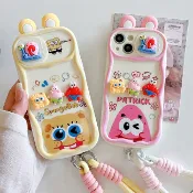 腕帶掛繩 蘋果 i16推窗手機殼 海綿寶寶 iPhone15 14 12 17 Pro 保護殼13派大星11鏡頭滑蓋公仔