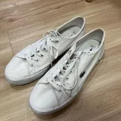 法國品牌 LACOSTE 經典鱷魚刺繡低筒帆布鞋 小白鞋 EUR39／USA7.5 白色