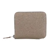 【Hermes 愛馬仕】HERMES SilkIn H金屬頭LOGO EPSOM小牛皮搭印花拉鍊短夾(大象灰x自由之城狗狗圖案)