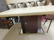 【銓芳家具】胡桃木底5尺 大理石高級餐桌 150*90*76cm 大理石餐桌 泡茶桌 石面餐桌 團圓桌 長方桌 火鍋桌 