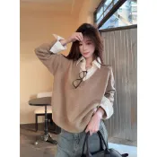 🌸 夢想衣櫥♡ 台灣現貨 隔日到貨 假兩件式襯衫 兩件式上衣 針織毛衣 白色襯衫 上班穿搭 OL穿搭 秋冬可穿 早春可穿