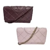 【TORY BURCH】TB 專櫃款經典大浮雕LOGO菱格皮革WOC手拿斜背包(豬肝紅/淡粉紅/贈原廠防塵袋紙袋)