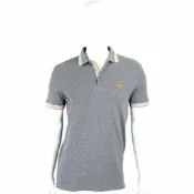 BOSS 刺繡字母撞色條紋領深灰純棉POLO衫(男款)