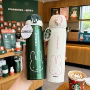 星巴克×Miffy聯名保溫瓶 不鏽鋼隨行杯 彈蓋式