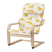 【IKEA 宜家家居】POÄNG 兒童扶手椅, 實木貼皮, 樺木/skogbo 動物圖案