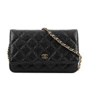 【CHANEL 香奈兒】經典CC Logo淡金釦荔枝皮革WOC(黑色)