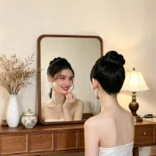 (店+)【現貨速發】復古仿實木化妝鏡子 新款浴室鏡 化妝鏡 梳妝鏡 掛壁式浴室鏡 試衣鏡 簡約梳妝鏡 木框鏡