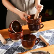 【特惠免運】擂缽 研磨缽 研磨器 老式土陶擂菜缽食物研磨器陶瓷研缽家用手動搗蒜臼搗藥碗舂缽擂缽