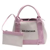 【Balenciaga 巴黎世家】經典NAVY系列牛皮飾邊手提/斜背帆布包『entrupy安心購』