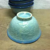 WH8416【四十八號老倉庫】全新 早期 台灣 藍釉 老碗 米糕碗 碗粿碗 飯碗 11.6cm 有瑕 1碗價