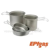 大里RV城市【日本 EPI.EPIgas】BP 超輕鈦合金鍋具組.雙人鈦鍋(二鍋二蓋)套鍋組.碗.平底煎盤 T-8007