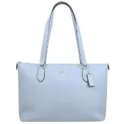 【COACH】復刻新版簡約經典LOGO皮革肩背包托特包(灰藍)