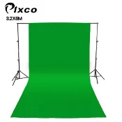 Pixco 拍攝寶優質TC棉背景布3.2X6M-綠色 綠布綠幕摳圖去背KEY背虛擬攝影棚去背合成直播舞台布佈置陳列桌布
