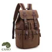 品樂 【CAMO】韓版復古風休閒電腦後背包帆布包咖啡色