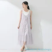 earth music&ecology 點點薄紗蝴蝶結V領吊帶洋裝-附襯裙(1K46L0H0300)